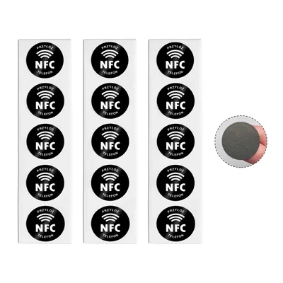 Zdjęcie produktu dla Naklejka NFC Przyłóż telefon czarna antymetal NTAG213 Ø25 mm 10 szt.
