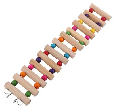 Holz-Vogelleiter mit 13 bunten Perlenstufen, Kletterspielzeug für Vögel