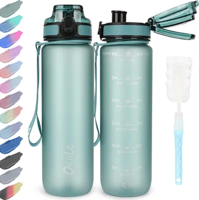 Produktbild von Trinkflasche 1 L, BPA-frei, Auslaufsichere Wasserflasche mit Traggriff, Für Sport, Fitness, Schule, Outdoor
