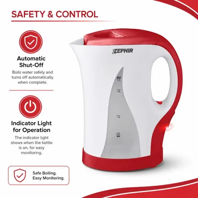 Obrázek produktu pro Elektrický konvička na vodu - ZHC90 - 1,7 l - 2200 W - Bezdrátová - Indikátor hladiny vody - Automatické vypnutí - Bílá