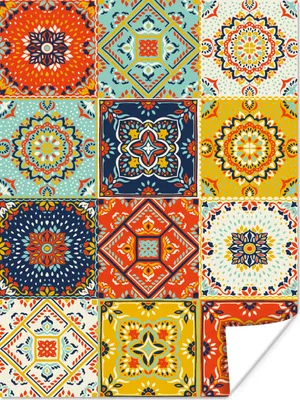 Produktbild von MuchoWow® Poster Vintage - Blumen - Muster - Weiß - Orange 60x80 cm - Schlafzimmer Dekoration