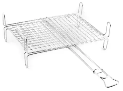 Image de Grille de cuisson en acier inoxydable, dimensions 37x27 cm, avec 1 poignée, pour barbecue