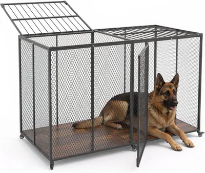 Produktbild von Robuster Hundekäfig 1626x837x1037 mm für große Hunderassen bis 136 kg, Hundebox aus Stahl mit Doppeltüren und feststellbaren Rollen