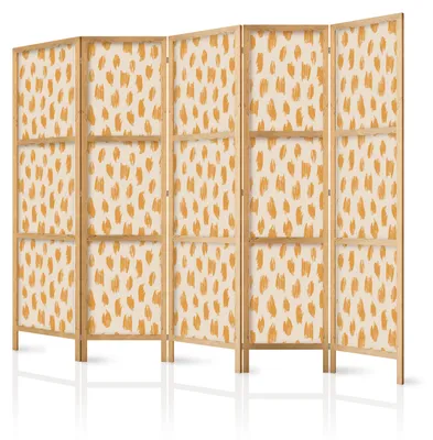 Immagine prodotto di Pannello divisorio giapponese, 5 ante, pieghevole, realizzato in tessuto non tessuto di alta qualità, colore beige, motivo astratto, ideale per l'ufficio, dimensioni 225 cm x 172 cm