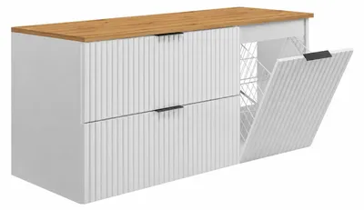 Imagen del producto de Conjunto de muebles de baño con cesto de ropa y estante, tiradores s, ancho 120 cm, acabado roble Craft