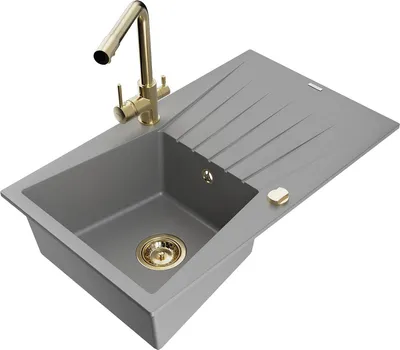 Produktbild von Mexen Cesar 1 Becken-Granitspüle mit Abtropffläche und Mischbatterie Duero, Grau - 6514-71-671600-50