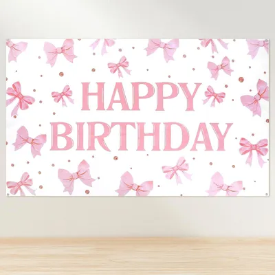 Image de Bannière d'anniversaire avec un ruban rose pour la décoration de fêtes