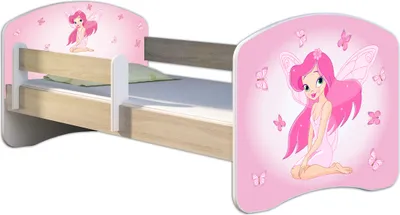 Zdjęcie produktu dla ACMA łóżko młodzieżowe łóżko dziecięce kompletny zestaw ze stelażem listwowym i zabezpieczeniem przed wypadnięciem Sonoma 07 pink fairy 180x80