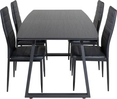 Image de IncaBLBL ensemble table, table extensible longueur cm160 / 200 noir et 4 Slim High Back chaises SimilicuirPolyuréthanenoir.