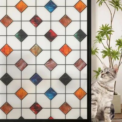 Imagen del producto de Elzusha - Película de privacidad opaca con patrón de diamantes de colores, 90 x 200 cm