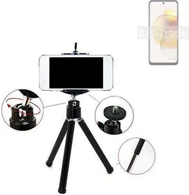 Produktbild von K-S-Trade Smartphone Stativ Dreibein kompatibel mit Motorola Moto G73 5G  Tripod aus Aluminium Klemmstativ Stativ Adapter für Mobiltelefone schwarz