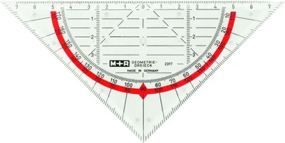 Produktbild von Geometrie-Dreieck 17cm glasklar rot hinterlegt Packung mit 10 Stück