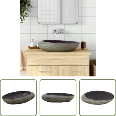 Produktbild von The Living Store Aufsatzwaschbecken Lila und Grau Oval 59x40x14 cm Keramik
