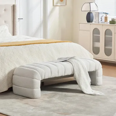 Produktbild von STILVORA Polsterbank armlehnenlos mit Rillenpolsterung, Chaiselongue mit Hocker, Sitzbank für Wohnzimmer Schlafzimmer und Eingangsbereich,Chenille
