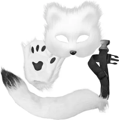Produktbild von Fuchs-Gesichtskissen, Kunstfuchs-Halbgesichtskissen mit Schwanzhandschuhen, Maskerade, Halloween, Cosplay, Party, Kostümzubehör für Mädchen