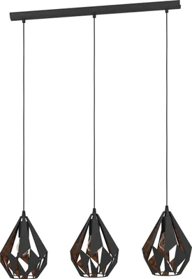 Produktbild von EGLO Pendellampe Carlton 1, 3 flammige Vintage Pendelleuchte, Retro Hängelampe aus Metall in Schwarz und Kupfer, E27 Fassung