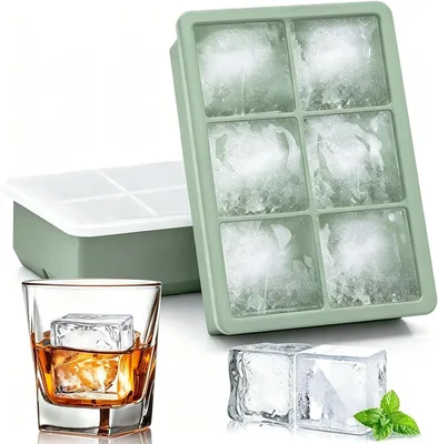 Zdjęcie produktu dla Duże foremki do kostek lodu z silikonu (zestaw 2 sztuki) - Łatwe wyjmowanie, kostki lodu o wymiarach 5 cm - Idealne do koktajli i whisky