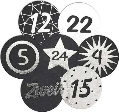 Produktbild von 48 Adventskalenderzahlen AUFKLEBER für 2 Kalender schwarz matt,silber, Durchmesser 4 cm (Angebot) / Sticker, Weihnachten, Adventskalender, DIY Kalender