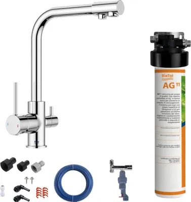 Produktbild von BieTal® Untertisch Wasserfilter Aktivkohle SET 3-Wege Hahn Chrom & Wasserstop