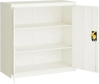 Obrázek produktu pro Kancelářská skříň, kovová skříň, víceúčelová skříň z oceli, uzamykatelná, šířka 90 cm, 2 police, rozměry 90 x 40 x 90 cm, bílá barva