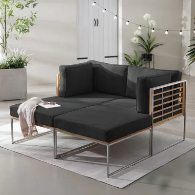 Produktbild von home24 Loungeset - 4-teilig - Webstoff / Teak Massiv