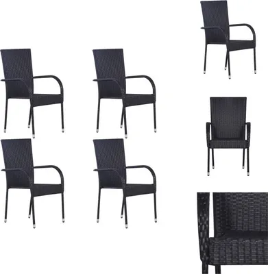 Obrázok produktu pre vidaXL Stohovateľné záhradné stoličky 4 ks Polyratan čierny - Záhradné stoličky