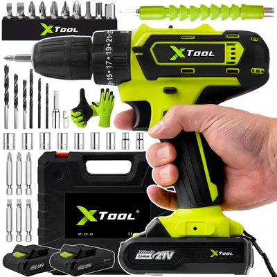 Obrázek produktu pro XTool aku příklepový vrtací šroubovák 21 V – 2 aku 2 Ah, nabíječka, sada vrtáků a bitů, LED, kufr