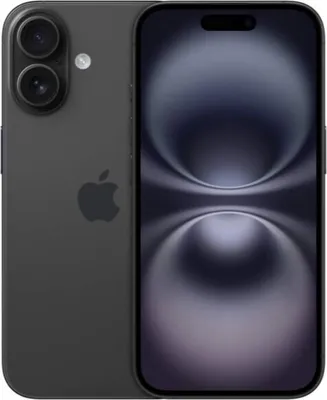 A dark gray iPhone is shown from the back and front.