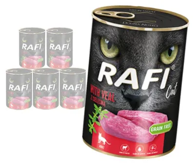 Zdjęcie produktu dla Rafi Cat Adult Bezzbożowa Mokra Karma Dla Kota Z Cielęciną 6x400g