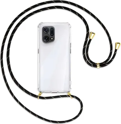 Produktbild von Handykette Backcover-Schutzhülle mit Band (Metall goldfarben) für Oppo Find X5 - schwarz/gold