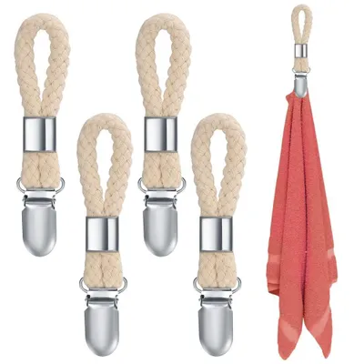 Produktbild von 4 Stück Handtuchclips - Geschirrtuchhaken - ohne Bohren - zum Aufhängen - mit Clip - praktisch - für Küche/Bad/Balkon/Schränke