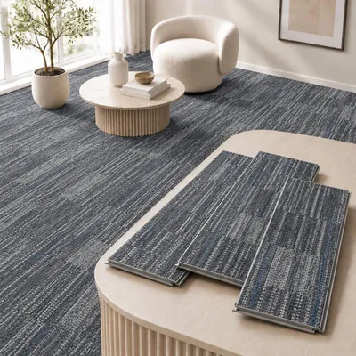 Produktbild von NoblesBox SPC Klick Vinylboden 5 mm, wasserfest, 122 x 18,4 cm, Holzoptik mit integrierter 1 mm IXPE-Unterlage, KI-generiertes Bild