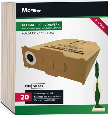 Produktbild von McFilter | 20 Staubsaugerbeutel geeignet für Vorwerk Kobold 130, 131, SC