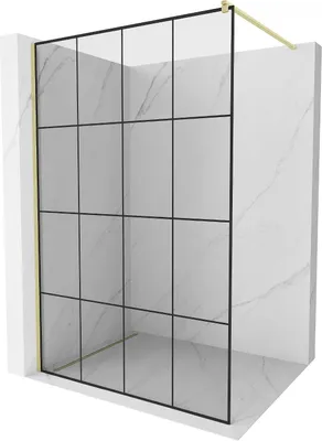 Image de Mexen Kioto Paroi de douche à l'italienne 130 x 200 cm, motif noir 8 mm, or brossé - 800-130-101-55-77