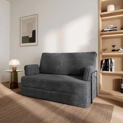 Produktbild von Masseno Schaumstoffsofa LADIA mit Schlaffunktion, Schlafsofa, Wohnzimmersofa, Couch, Sofa, Bettsofa, Kordstoff – Grau TILIA 90