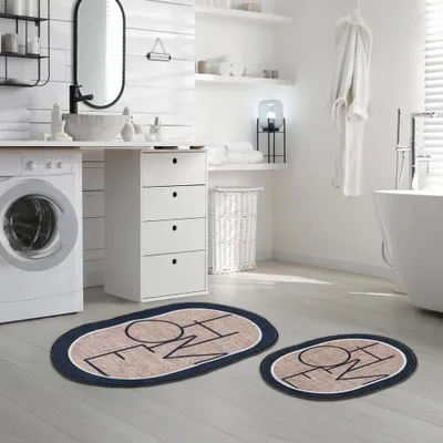 Produktbild von Miqna 2-tlg. rutschfeste Badteppich Set, waschbar (60x100 & 50x60 cm)