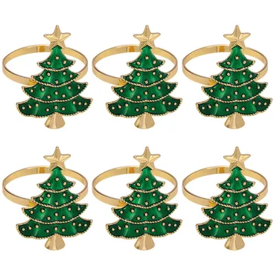 Produktbild von 6 Stück Weihnachten Serviettenringe für Tischdekoration, Hochzeit, Weihnachten, Party, Grün