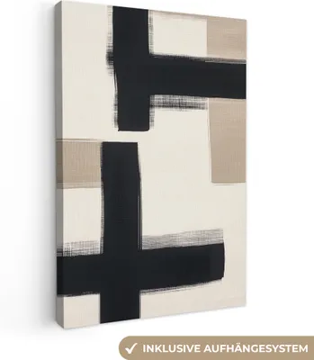 Produktbild von Leinwand Bilder 80x120 cm - Japandi - Abstrakt - Schwarz - Beige, Bild Modern, Wanddeko, Gemälde