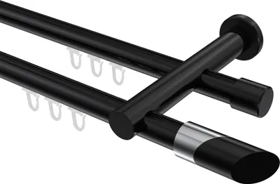 Produktbild von Interdeco Innenlaufstange / Gardinenstange mit Innenlauf Schwarz, Typ Platon Verano (Schräge Bicolor), 20 mm Ø 2-läufig, 220 cm