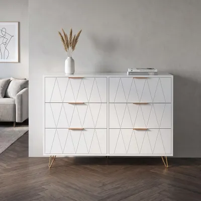 Produktbild von INONEFT Kommode mit 6 Schubladen 100x34x73 cm, Highboard, Sideboard mit Schubladen, Wohnzimmerschrank mit Metellbeinen, Kippsicherung, Weiß