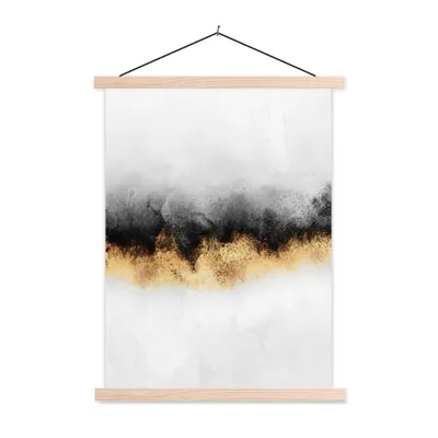 Produktbild von MuchoWow® Textilposter Gold - Chic - Abstrakt - Schwarz - Weiß - Luxus 60x80 cm mit holzfarbenen Rahmen - Wandbild