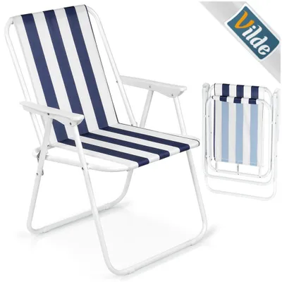 Produktbild von Vilde | Campingstuhl Klappbar - Gartenstuhl bis 120 kg - Platzsparend - Weiß-marineblaue Streifen - Metall