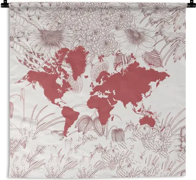 Produktbild von MuchoWow® Wandteppich Wandbehang Weltkarte - Blume - Rosa 150x150 cm Tapisserie Dekoration Wandtuch - Wohnaccessoires - Modernes