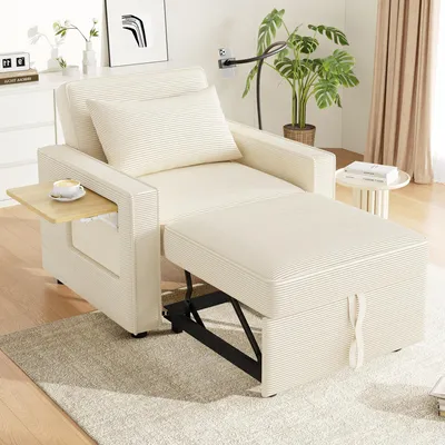 Produktbild von Faltbares Schlafsofa 1-Sitzer – Multifunktionaler Relaxsessel & Sofa Bett, mit USB & Handyhalter, platzsparend, aus Cordstoff, Beige