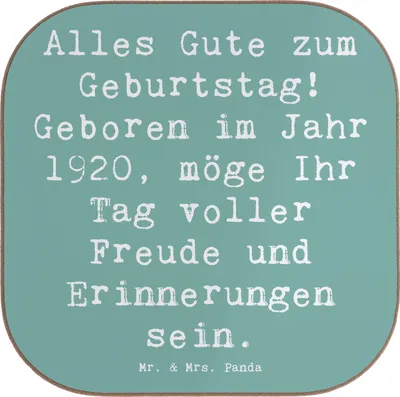 Produktbild von Mr. & Mrs. Panda Untersetzer für Gläser Spruch 1920 Geburtstag - Meeresbrise - Geschenk, Jahrgang, Happy Birthday, Glückwunsch, Tassenuntersetzer, 100 Jahre, Tischschoner