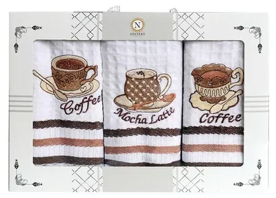 Obrázek produktu pro Sada kuchyňských utěrek, utěrky na nádobí, v dárkové krabičce Nilteks-572, motiv: káva