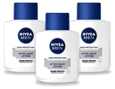 Immagine prodotto di 3 flaconi di lozione dopobarba Nivea Men Silver Protect - 100 ml ciascuno - confezione  - 3 pezzi