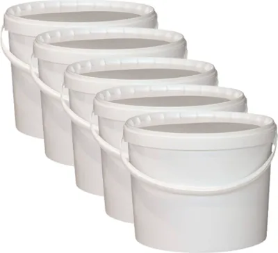 Immagine prodotto di 5x 12,5 kg secchio per miele bianco 10L contenitore di plastica con coperchio secchio senza impronta sicuro per gli alimenti ed ermetico