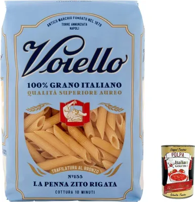 Produktbild von 5x Voiello Pasta Penne Ziti Rigate Nudeln 100% italienische N 155 500g + Italian Gourmet Polpa 400g