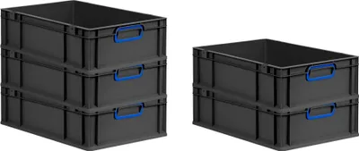 Immagine prodotto di SuperSparSet 5x Eurobox NextGen Color | HxLxP 17x40x60cm | 34 litri | maniglie blu chiuse | nero | Eurocontenitore, contenitore per il trasporto, contenitore per il trasporto, contenitore impilabile